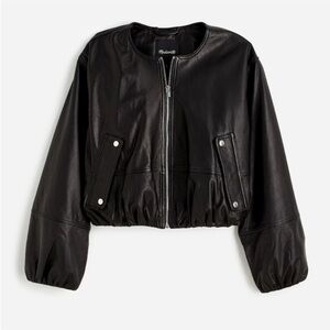 NWT Madewell Black Lambs Leather Crop Bubble Sleeve Jacket Size Large